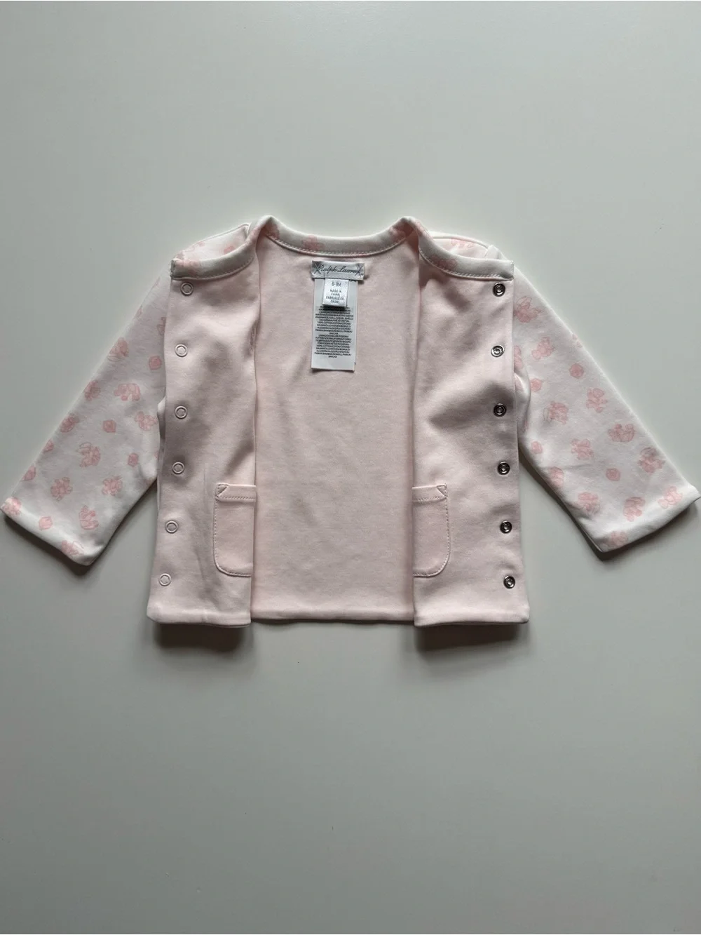 Ralph Lauren Baby Girl Pink Reversible Organic Cotton Jacket - Size 6-9M